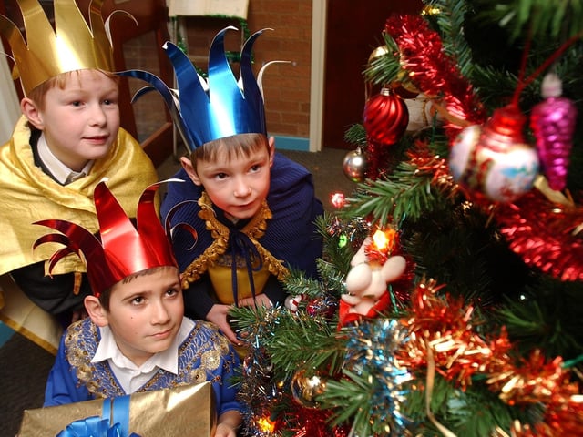 St Augustine's school, Palmerston Road - children's nativity play which was staged at the nearby church  - pictured are the three kings - Jonathan Sheldrake, William Eagle and [kneeling] Jordan Bielunski.