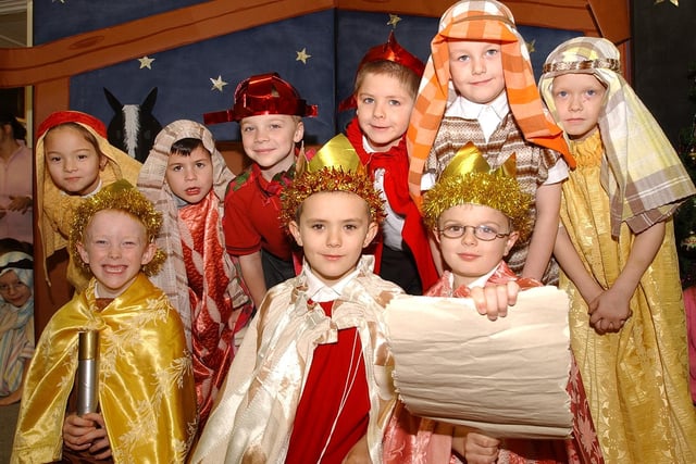 Pupils from Paston Ridings primary school performing in their nativity play. Pictured front are the three  kings Jordan Dorling, Bradley Burton and Marcus Molton.