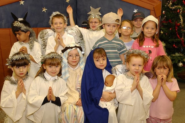 Pupils from Paston Ridings primary school performing in their nativity play. Pictured front are Mark Kelly as Joseph and  Kayleigh Edwards as Mary