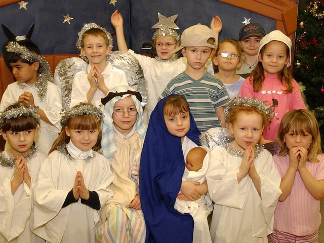 Pupils from Paston Ridings primary school performing in their nativity play. Pictured front are Mark Kelly as Joseph and Kayleigh Edwards as Mary