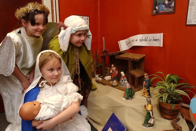 St Augustine's school, Palmerston Road - children's nativity play which was staged at the nearby church  - pictured are  Amelia Tempest [angel], Joshua Rayner [Jospeph] and Rown Hill as Mary.