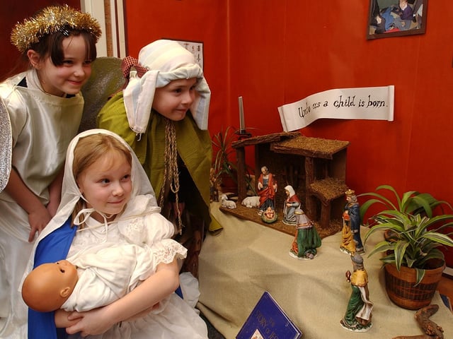 St Augustine's school, Palmerston Road - children's nativity play which was staged at the nearby church  - pictured are  Amelia Tempest [angel], Joshua Rayner [Jospeph] and Rown Hill as Mary.