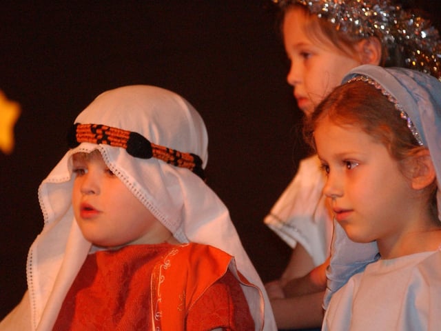 Oakdale School Nativity. Pictured are, Maks Zdunek who played Joseph, Ella Delucis who played Mary and at the back Chloe Skinner as Angel Gabriel.