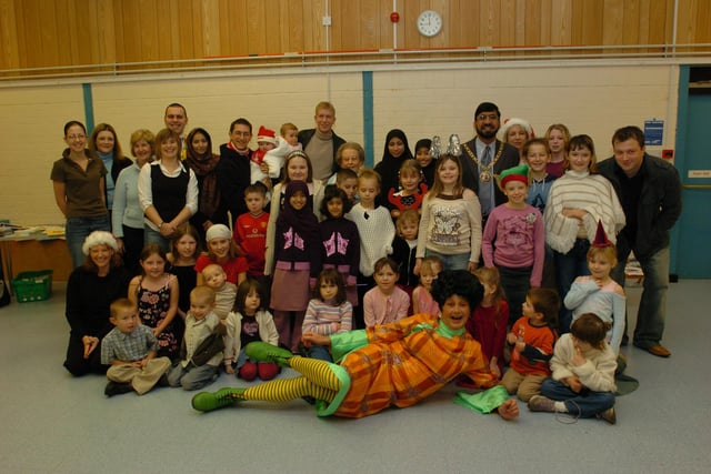 key panto star Michael Cross joins city youngsters at Middleton School for a children's xmas party