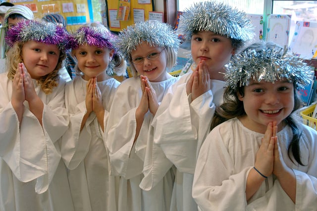 Nativity at Holmbush First School in December 2006 with Rebecca Bushby and Oliver Reid as Mary and Joseph, angels and a band. Picture: Stephen Goodger