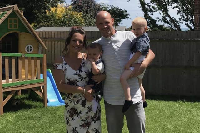Sophie Stevens, 30, her husband Mark, 41, and their two sons Theo, seven, and five-year-old Oscar were not injured in the electrical fire at their home in Bexhill, but if they had woken minutes later the smoke could have proved fatal.
