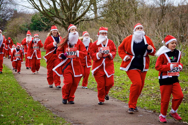 People run the trail on the Santa Fun Run to benefit Katharine House Hospice at Spiceball Park in Banbury on Sunday December 5 (Image from David Fawbert photography)