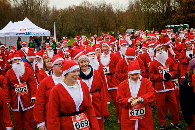 Runners prepare to set off on the 5K Santa Fun Run to benefit Katharine House Hospice at Spiceball Park in Banbury on Sunday December 5 (Image from David Fawbert photography)