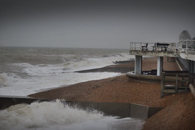 Hastings seafront during high tide as Storm Barra arrived, Dec 7. SUS-210712-131457001