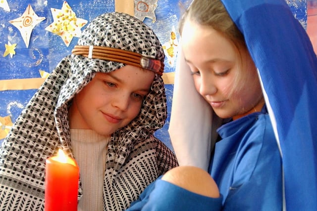Daisy as Mary and Ben as Joseph in Singleton Primary School's Nativity production in 2006. Picture: Louise Adams