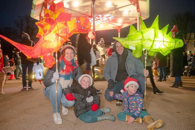 Dinosaur lanterns delighting spectators at the 2021 Leamington Lantern Parade.