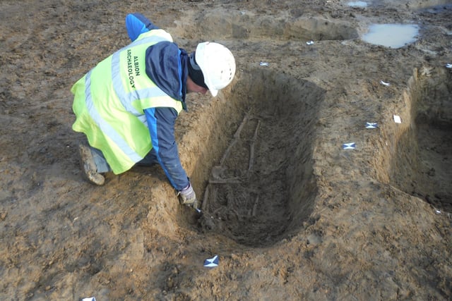 Grave of crucified skeleton. Picture: Albion Archaeology