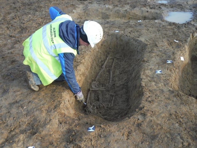 Grave of crucified skeleton. Picture: Albion Archaeology