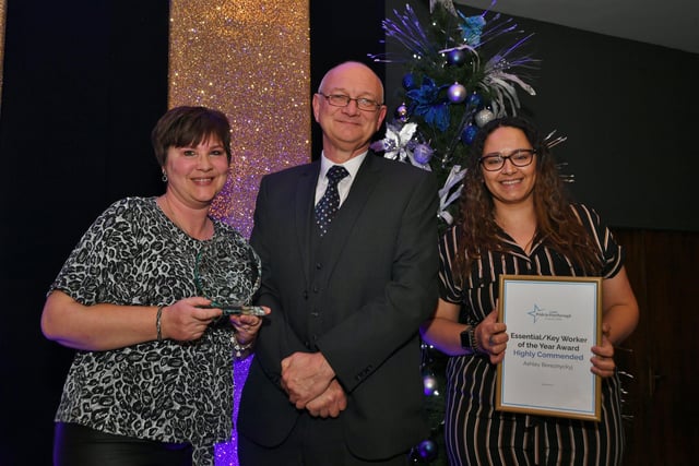 Pride in Peterborough Awards 2021.  Key Worker of the Year winner  Rob Giffen with Mark Edwards and Ashley Bereznyckyj EMN-210712-234648009