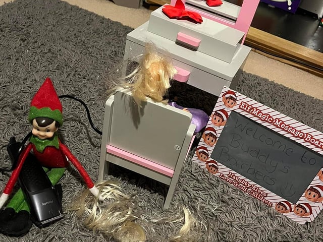 The elf at Helen Merritt's house gave Barbie a very 'interesting' haircut.