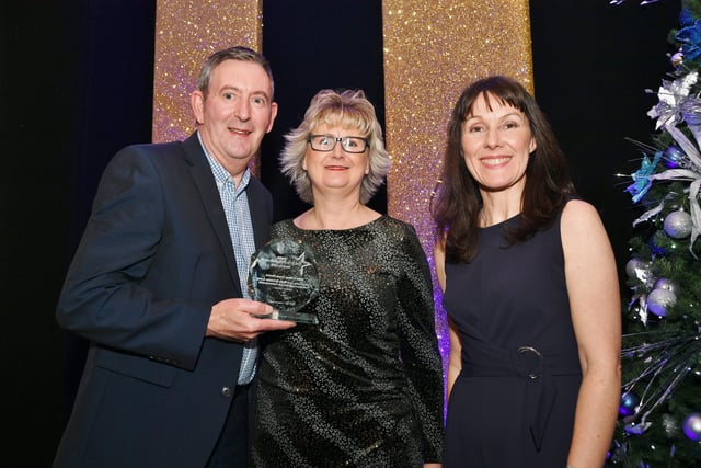Pride in Peterborough Awards 2021.  Sponsor rebecca Stephens with winners of the  Best Virtual Class David Long and Ruth Brinkler-Long EMN-210712-235159009