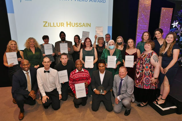 Pride in Peterborough Awards 2021.  Community Hero award winner Zillur Hussain with the high commended finalists EMN-210712-234710009