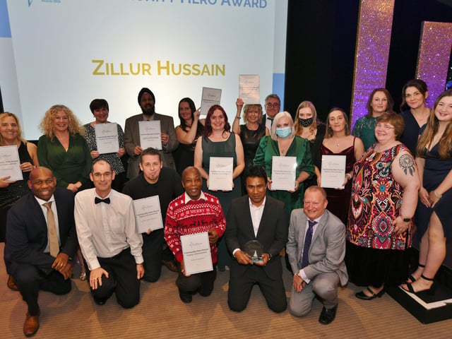 Pride in Peterborough Awards 2021.  Community Hero award winner Zillur Hussain with the high commended finalists EMN-210712-234710009