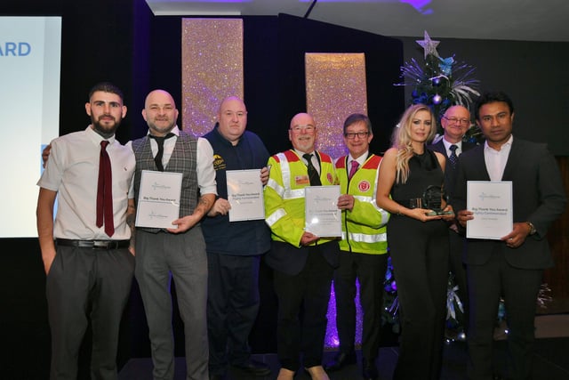 Pride in Peterborough Awards 2021.   Big Thankyou Award winner Jennifer Taylor with Mark Edwards and finalists EMN-210712-234603009
