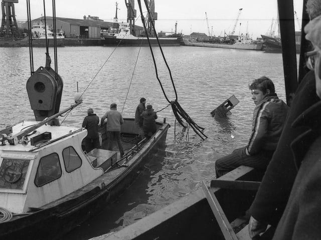 The structure, which was almost totally submerged, used to be a quayside crane.