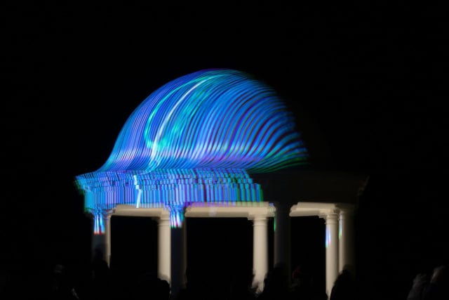 Laser and light show at the De La Warr Pavilion. Photo by Jeff Penfold. SUS-211213-065843001