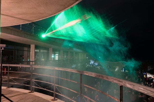 Laser and light show at the De La Warr Pavilion. Photo by Jeff Penfold. SUS-211213-065904001