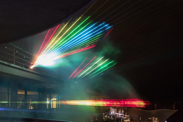 Laser and light show at the De La Warr Pavilion. Photo by Jeff Penfold. SUS-211213-065945001