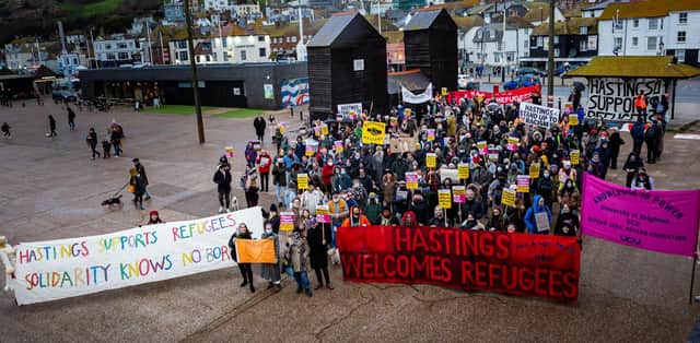 Rally for Refugees held on Saturday, Dec 11 on the Stade Open Space in Hastings. Photo by Andrew Grainger. SUS-211213-080221001