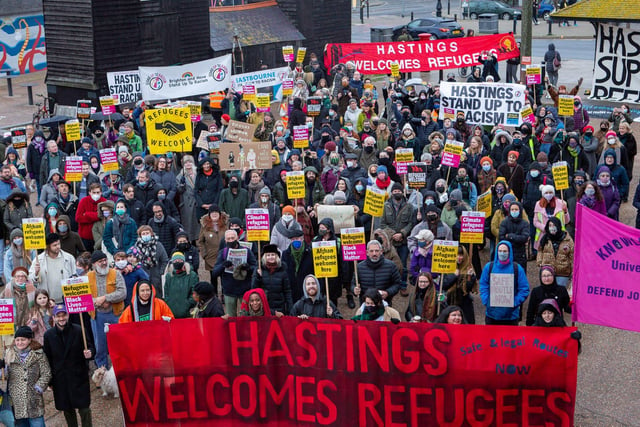 Rally for Refugees held on Saturday, Dec 11 on the Stade Open Space in Hastings. Photo by Andrew Grainger. SUS-211213-080110001