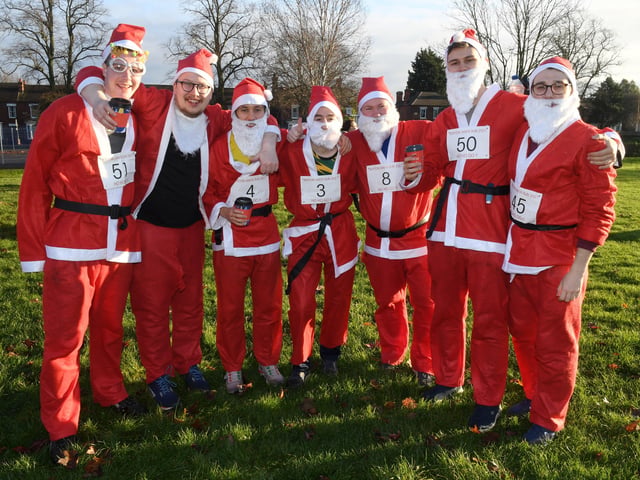 Participants in the Boston Santa Run.