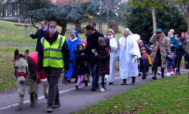 The live Nativity procession passing through Homefield Park, Worthing