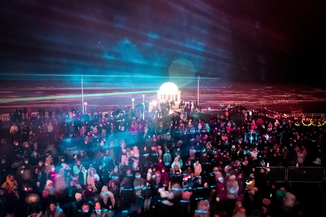 Laser and light show at the De La Warr Pavilion. Photo by Sara-Louise Bowrey. SUS-211214-082424001