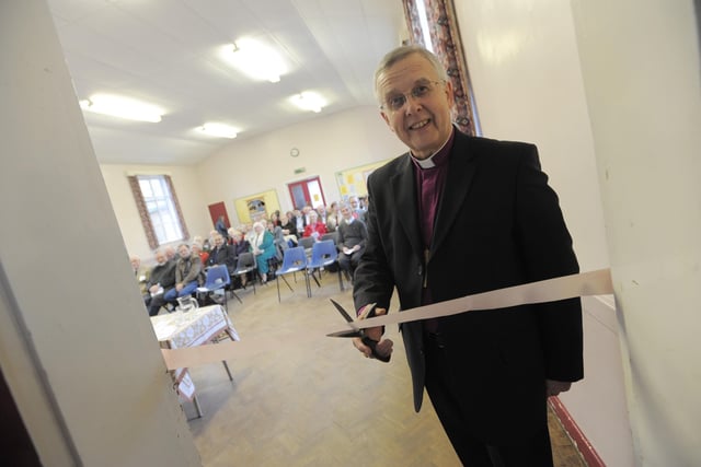 Bishop Donald AlistairAllister cuts the ribbon to officially open the new church hall at St Mark's Church on Lincoln Road during a re-dedication ceremony in 2011.