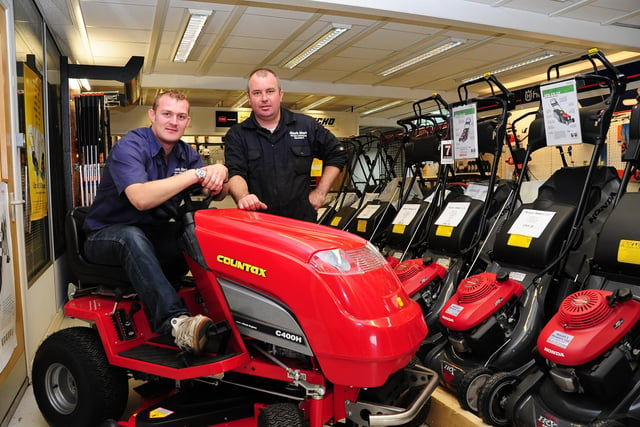 Owner David Mason and technician Paul Barford at Moore's Lawnmowers at Lincoln Road, Werrington in 2010.