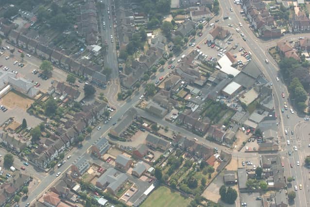 An aerial picture taken in 2006 showing Dogsthorpe Road and its junction with Lincoln Road.
