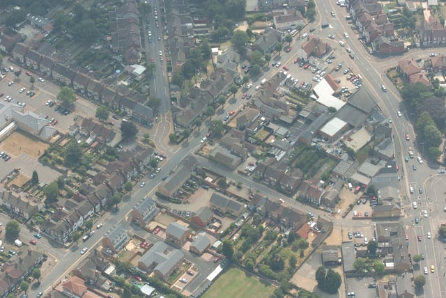 An aerial picture taken in  2006 showing Dogsthorpe Road and its junction with Lincoln Road.