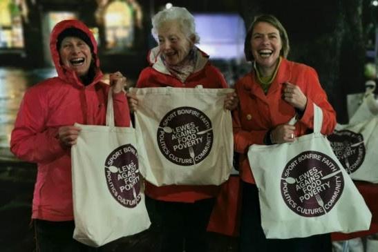 Dolly Sewing for Good celebrate delivering the first batch of their special food bank collection bags