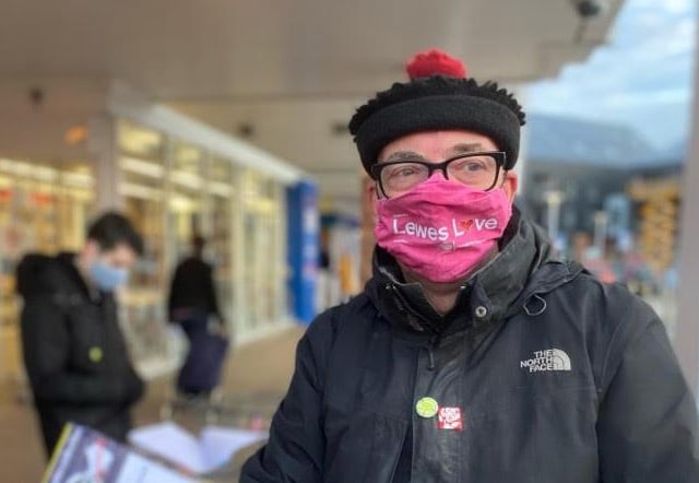 Food bank collections pioneer Mark Perryman banishing humbug with free humbugs