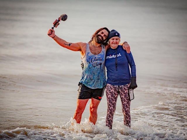 Graham Cullis and Hope Louise (co-founders of Pevensey Plungers). Photo by Anna Piskor. SUS-211216-140134001