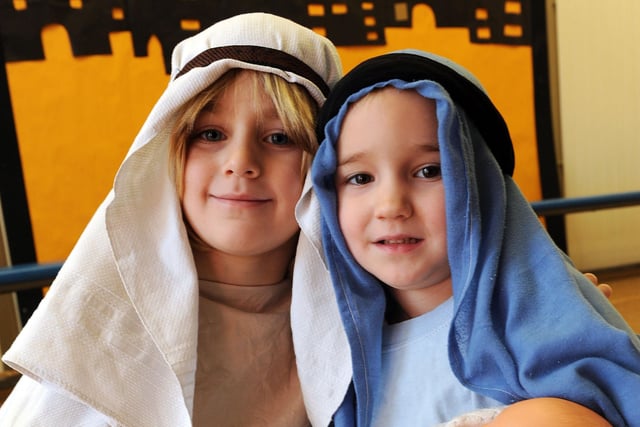 Tilly Holliday and Morgan Jones as Mary and Joseph in the Hawthorns First School Nativity play in 2010. Picture: Stephen Goodger W50391P10