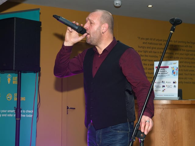 Internationally acclaimed vocalist Aday entertaining guests at the Storehouse in Skegness. He was sponsored to attend by the New Park Club in Skegness.