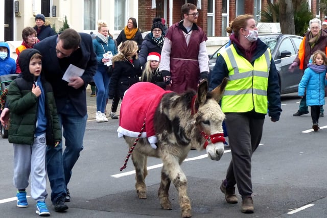The live Nativity procession making its way along Selden Road, East Worthing