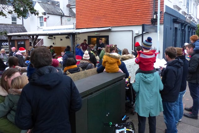 Watching the live Nativity at the inn, The Alexandra, in East Worthing