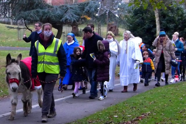 The live Nativity procession passing through Homefield Park, Worthing