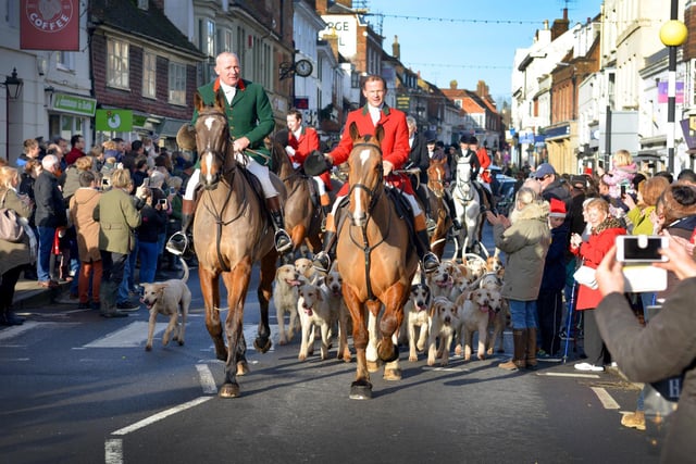 East Sussex and Romney Marsh Hunt processed down Battle High Street