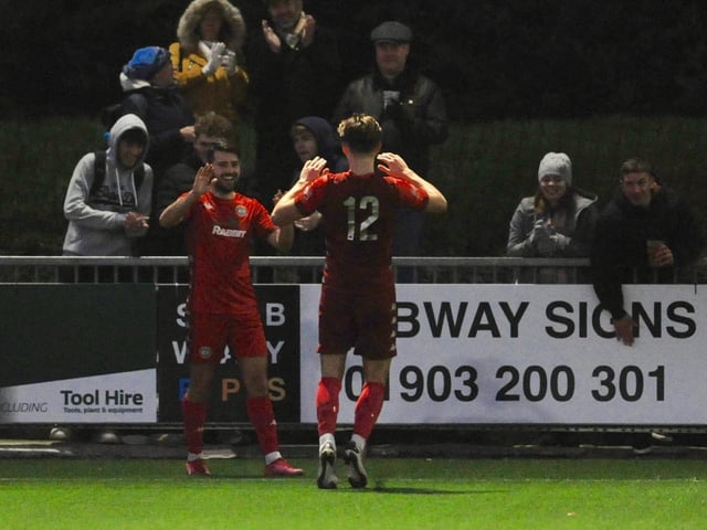 Action and goal celebrations from Worthing's 3-0 win over Lewes in the third round of the Sussex Senior Cup / Pictures: Stephen Goodger