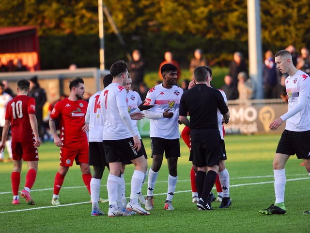 Action and goal celebrations from Worthing's 3-0 win over Lewes in the third round of the Sussex Senior Cup / Pictures: Stephen Goodger