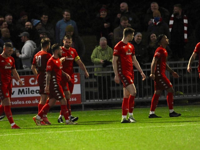 Action and goal celebrations from Worthing's 3-0 win over Lewes in the third round of the Sussex Senior Cup / Pictures: Stephen Goodger