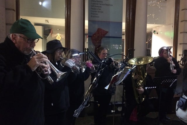 Chichester City Band at the Chichester Christmas lights switch on in 2018. Picture: Anna Khoo