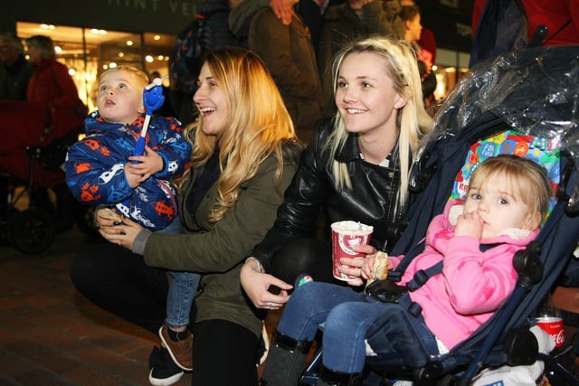 Tyler Pearce, Kayleigh Pearce, Danielle Long and Eliza Stephenson at the Chichester's Christmas lights switch on in 2017. Picture: Derek Martin.